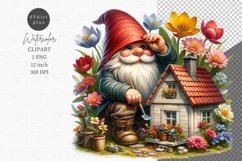 Gnome building tiny house clipart, Watercolor clipart Product Image 1