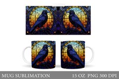 Halloween Raven Mug Wrap. Stained Glass Raven Mug Design Product Image 1
