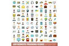100 remote training icons set, flat style Product Image 1