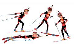 Biathlon Male Player Vector. Playing In Different Poses. Man Product Image 1