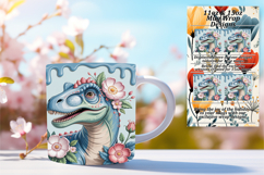 Classic 11oz Mug Wrap Png Design , Cute Dino Product Image 1