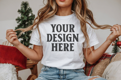 Christmas Bella Canvas 3001 White Shirt Mockup ,Trandy mock Product Image 1
