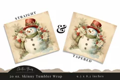 Vintage Watercolor Christmas Snowman Tumbler Wrap PNG Product Image 3