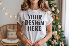 Bella Canvas 3001 White Christmas Shirt Mockup, Trandy Product Image 1