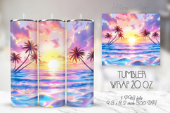 Palm tree summer beach tumbler 20oz wrap sublimation designs Product Image 1