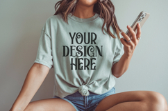 Comfort Colors 1717 Sage T-shirt Mockups, Real Model Product Image 1