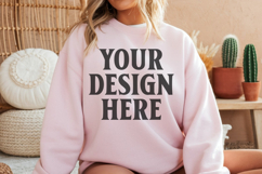 Gildan 18000 Light Pink Mockup , Crewneck Sweatshirt Boho Product Image 1