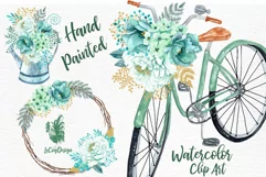 Mint Watercolor Flowers WATERCOLOR CLIP ART Spring Flowers  Product Image 1