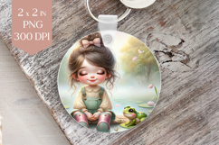 Springtime Girl &amp; Frog Keychain PNG Product Image 1