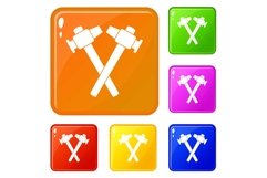 Crossed blacksmith hammer icons set vector color Product Image 1