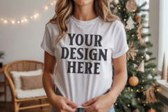 Bella Canvas 3001 White Christmas Shirt Mockup, Trandy Product Image 1