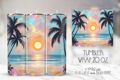 Palm tree summer beach tumbler 20oz wrap sublimation designs Product Image 1