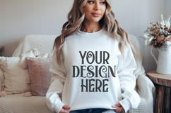 White Gildan 18000 Crewneck Sweatshirt Mockups,G18000 Product Image 1