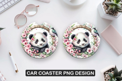Panda Bear Car Coaster Sublimation| Animal Coaster PNG Product Image 1
