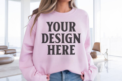 Gildan 18000 Light Pink Mockup , Crewneck Sweatshirt Boho Product Image 1