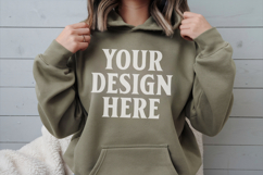 Military Green Gildan 18500 Hoodie Mockup, G18000 Hoodie Mod Product Image 1