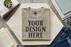 Sand Gildan 5000 Flat Lay Tshirt Mockup, G5000 mockups Product Image 1