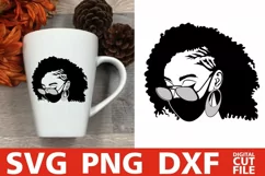 Black Woman in Mask svg, Glasses svg, Curly Hair, Melanin Product Image 1