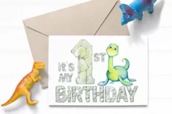 1st. Birthday dinosaur PNG. First Birthday Dino watercolour. Product Image 6