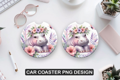 Hippo Car Coaster Sublimation| Animal Coaster PNG Product Image 1