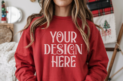 Christmas Gildan 18000 Red Crewneck Sweatshirt Mockup Product Image 1
