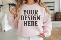 Gildan 18000 Light Pink Mockup , Crewneck Sweatshirt Boho Product Image 1