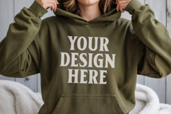 Military Green Gildan 18500 Hoodie Mockup, G18000 Hoodie Mod Product Image 1