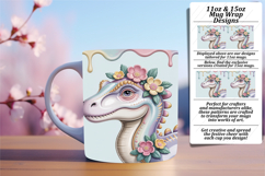 Bright 11oz Mug Wrap Png Artwork , Cute Dino Product Image 1