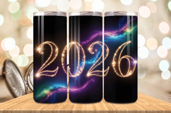 Festive Happy New Year Tumbler Wrap 2026: 20oz Skinny Tumble Product Image 1