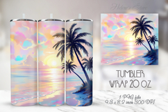 Palm tree summer beach tumbler 20oz wrap sublimation designs Product Image 1