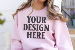 Gildan 18000 Light Pink Mockup , Crewneck Sweatshirt Boho Product Image 1