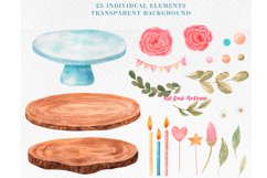 Boho cake clipart, Watercolor birthday cake PNG set Product Image 4