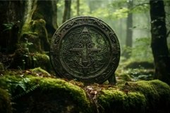 Ancient shield in misty forest Product Image 1
