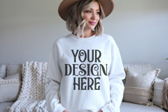 White Gildan 18000 Crewneck Sweatshirt Mockups,G18000 Product Image 1
