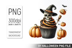 Cupcake With A Halloween Skull, Halloween Clipart PNG File Product Image 1