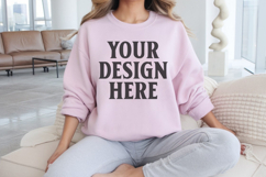 Gildan 18000 Light Pink Mockup , Crewneck Sweatshirt Boho Product Image 1