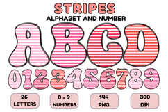 Stripes Alphabet Letters & Numbers Clipart PNG 300DI Product Image 1