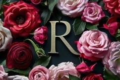 Letter R with Flowers on a Black Background Product Image 1