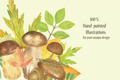 Autumn mushrooms and leaves watercolor clipart Product Image 5