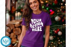 Bella Canvas 3001 Christmas, Woman purple Tshirt Mockup Product Image 1