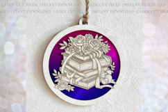 Book stack Roses Suncatcher Ornament svg Laser cut template Product Image 4