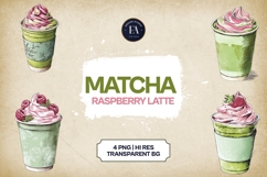 Matcha Raspberry Latte Clipart Bundle 4 PNG Product Image 1