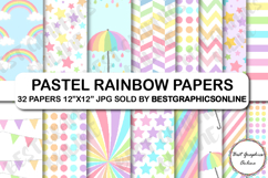 32 Pastel Rainbow Digital Papers, Rainbow Background Papers Product Image 1