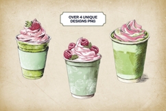 Matcha Raspberry Latte Clipart Bundle 4 PNG Product Image 2