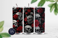 Red Rose Skull Pattern, Gothic Floral Skull Digital Paper Product Image 2