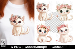 Cute White Kitten with Flower Crown Clipart Sublimation PNG Product Image 1