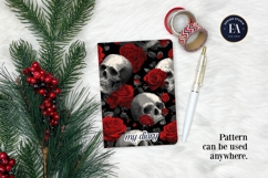 Red Rose Skull Pattern, Gothic Floral Skull Digital Paper Product Image 4