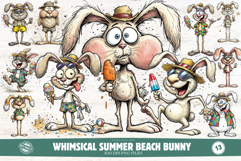 Whimsical Summer Beach Bunny Clipart Product Image 1