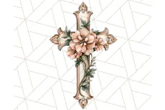 Faith Cross PNG with Flowers, Watercolor Religious Art Print Product Image 3