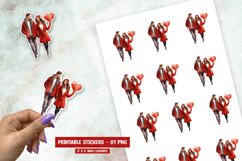Watercolor valentine day red couple sticker png Product Image 1
